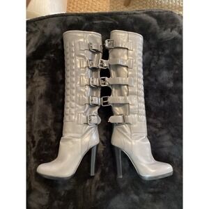 Reed Krakoff Gray Leather Tall Riding Boot Multi Buckle 4" Heel Euro Size 36